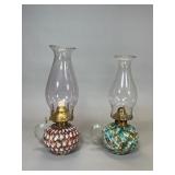 Two Spatter Glass Oil Lamps