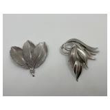 Sterling Silver Leaf Pins, Marked CA and VO