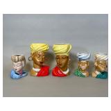 Five Ceramic Lady Head Vases