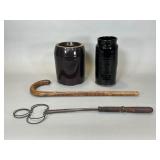 Stoneware Jar, Crock, Cane, and Rug Beater