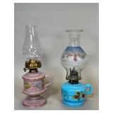 Hand-Painted Oil Lamps with Floral Motif
