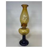 Amber and Cobalt Blue Glass Oil Lamp