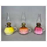 Three Satin Glass Oil Lamps