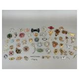 60 Costume Jewelry Pins, Rhinestones