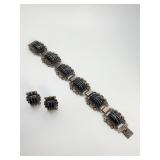 Taxco Sterling Silver and Onyx Bracelet Set