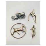 4 Sterling Silver Pins Assorted Designs