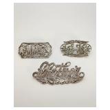 3 Sterling and Marcasite Pins Assortment