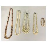 4 Necklaces, 1 Bracelet with Sterling Clasps
