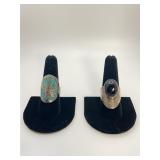2 Mexican Silver Rings Onyx Turquoise Inlay