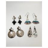 4 Pairs Mexico Sterling & Alpaca Earrings
