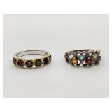 2 Sterling Multi-Gemstone Rings, Sz 6.5, 7g