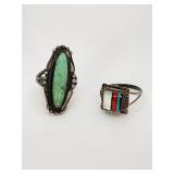 Two Sterling Silver Rings, Size 6.5 and 8