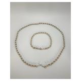 Pearl Necklace & Bracelet Set 10k Gold
