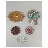 Five Colorful Costume Jewelry Pins