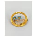 10k Gold Enameled Forget-Me-Not Brooch