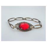 Sterling Silver Bracelet With Red Glass Center