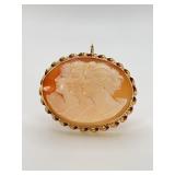 14k Gold Shell Cameo Brooch Pendant