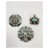 Sterling Brooches & Pendant, Taxco, Peru