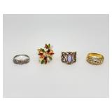 4 Costume Jewelry Rings, Sizes 7 and 8