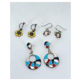 3 Pairs Sterling Silver Earrings Assorted Styles