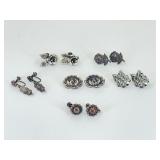 6 Pairs Sterling Silver Floral Motif Earrings