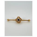14k Gold Bar Pin with Sapphire and Diamonds