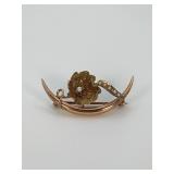 10k Gold Crescent Pin With Seed Pearls