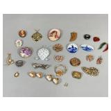 Costume Jewelry Assortment, Pins, Earrings, Ring