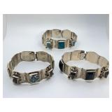 3 Alpaca Silver Aztec Link Bracelets, Mexico
