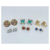 6 Pairs Sterling Silver Floral Screwback Earrings