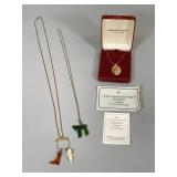 Three Necklaces: Reed & Barton, Jade, Charm Holder