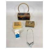 Jewelry Group w/ Purse, Necklace, Boxes, Compact