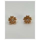14k Gold Flower Earrings with Diamond Center Stone