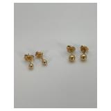 Two Pairs 14k Gold Ball Stud Earrings