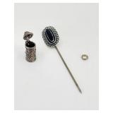 Sterling Silver Jewelry Lot: Pin, Charm, Ring