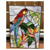 Stained glass window panel of parrot 11ï¿½ x 16ï¿½