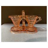 Pink Oval Depression Glass Sugar & Creamer Set