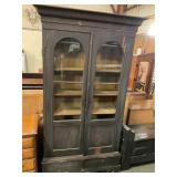 Black wooden cabinet w/ arched glass doors 85ï¿½ T