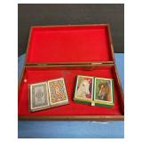 Wood storage box with playing cards
