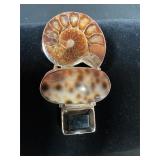 Ammonite/ Agate/ Smokey Quartz slide pendant