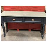 Wooden sulfur table painted gray with green top