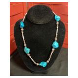 Craft necklace with turquoise stones, 18 inch
