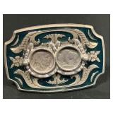 Buffalo nickel belt bucle trimmed in green