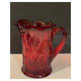 Moser glass ruby red inverted thistle pitcher