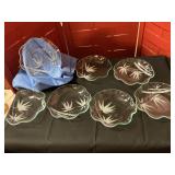 JHM Japan hand painted etched glass dessert plates