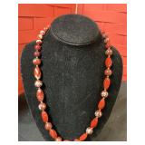 14 k gold red stone painted beads & gold beads