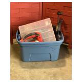 Small tote of miscellaneous tools and items