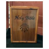 Wooden Bible case with Catholic Bible