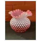 Fenton Cranberry Opalescent Hobnail Glass vase 5"