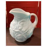 Fenton blue satin Lilly pitcher